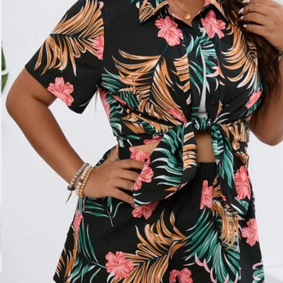 SHEIN CURVE Tropical Shirt and Shorts Co-ord Set 1XL - Picture 1 of 14